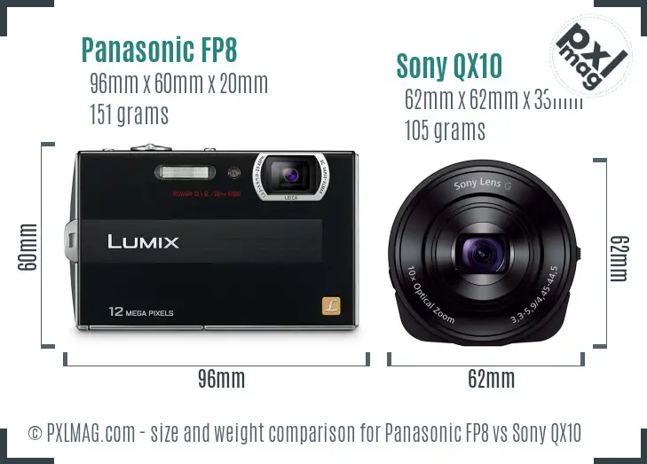 Panasonic FP8 vs Sony QX10 size comparison