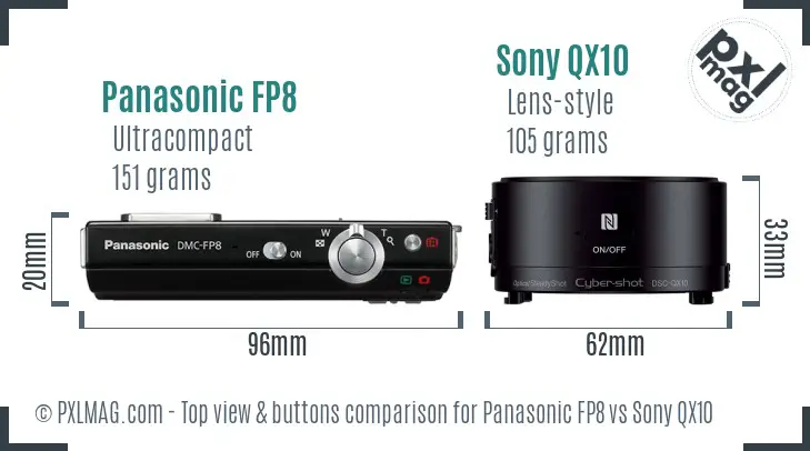 Panasonic FP8 vs Sony QX10 top view buttons comparison