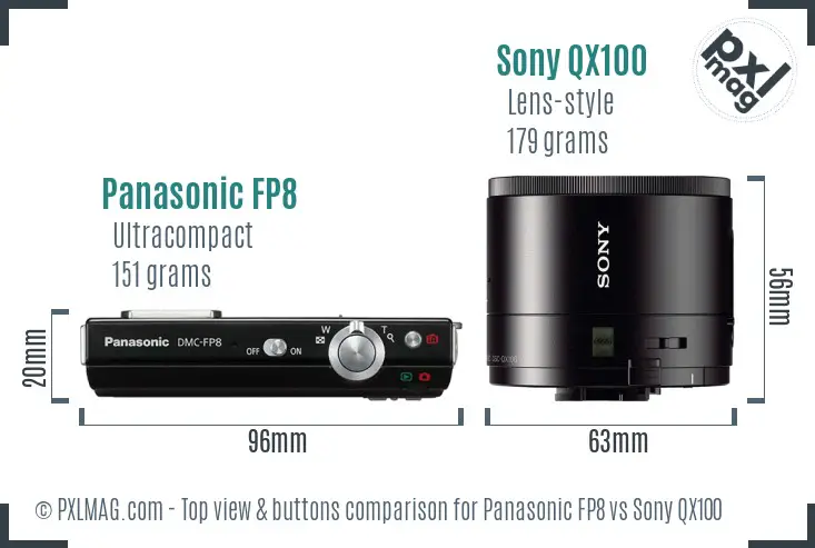Panasonic FP8 vs Sony QX100 top view buttons comparison