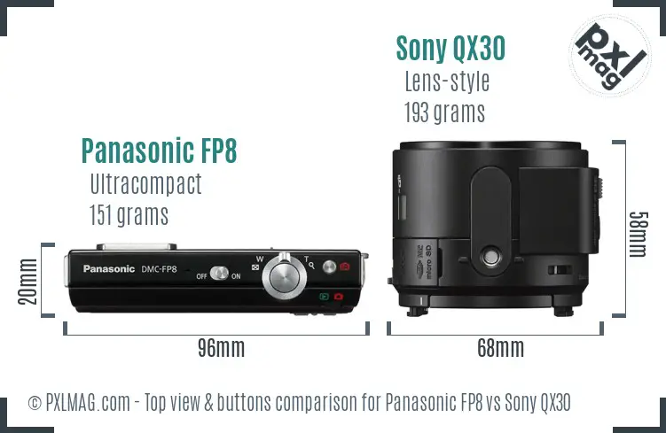 Panasonic FP8 vs Sony QX30 top view buttons comparison