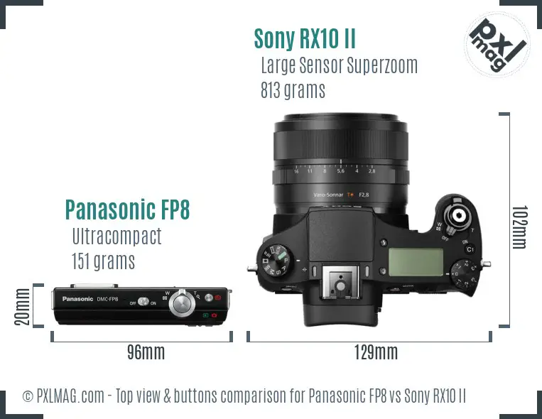 Panasonic FP8 vs Sony RX10 II top view buttons comparison