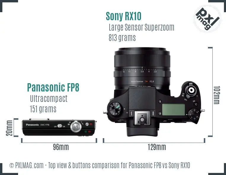 Panasonic FP8 vs Sony RX10 top view buttons comparison