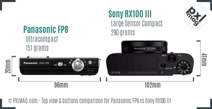 Panasonic FP8 vs Sony RX100 III top view buttons comparison