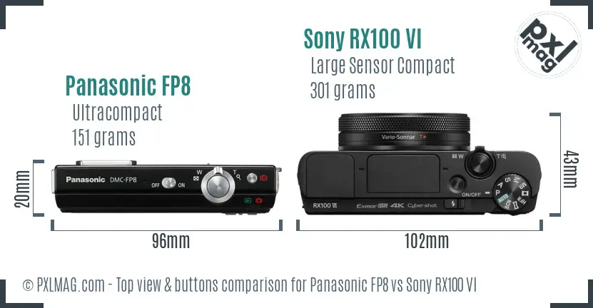 Panasonic FP8 vs Sony RX100 VI top view buttons comparison