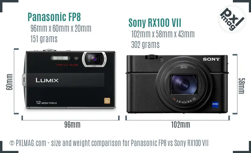 Panasonic FP8 vs Sony RX100 VII size comparison