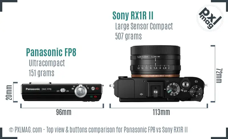 Panasonic FP8 vs Sony RX1R II top view buttons comparison