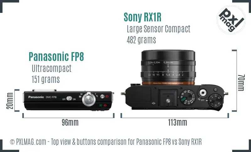 Panasonic FP8 vs Sony RX1R top view buttons comparison Panasonic FP8 vs Sony RX1R top view buttons comparison