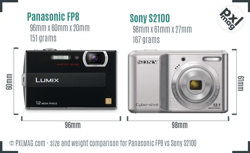 Panasonic FP8 vs Sony S2100 size comparison