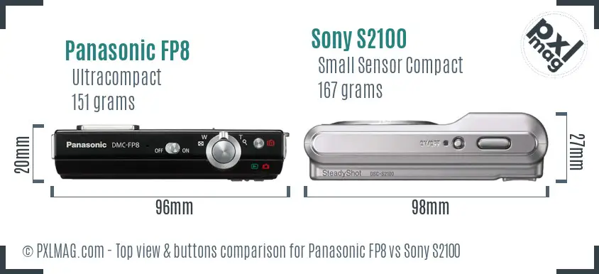 Panasonic FP8 vs Sony S2100 top view buttons comparison