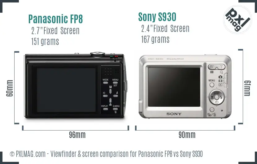 Panasonic FP8 vs Sony S930 Screen and Viewfinder comparison