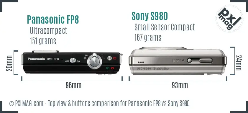 Panasonic FP8 vs Sony S980 top view buttons comparison