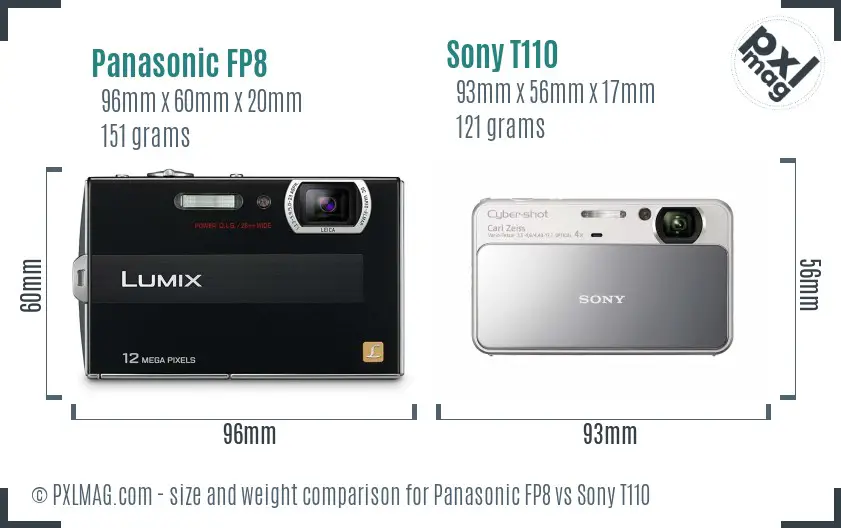 Panasonic FP8 vs Sony T110 size comparison