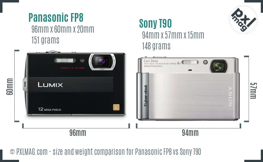 Panasonic FP8 vs Sony T90 size comparison