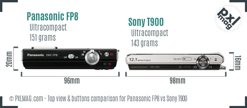 Panasonic FP8 vs Sony T900 top view buttons comparison