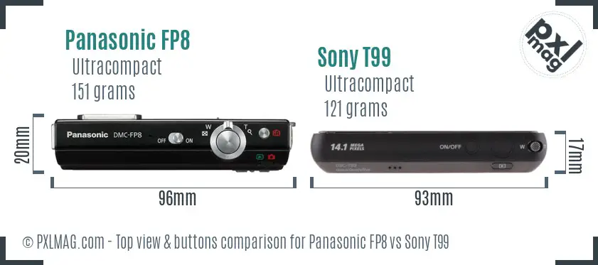 Panasonic FP8 vs Sony T99 top view buttons comparison