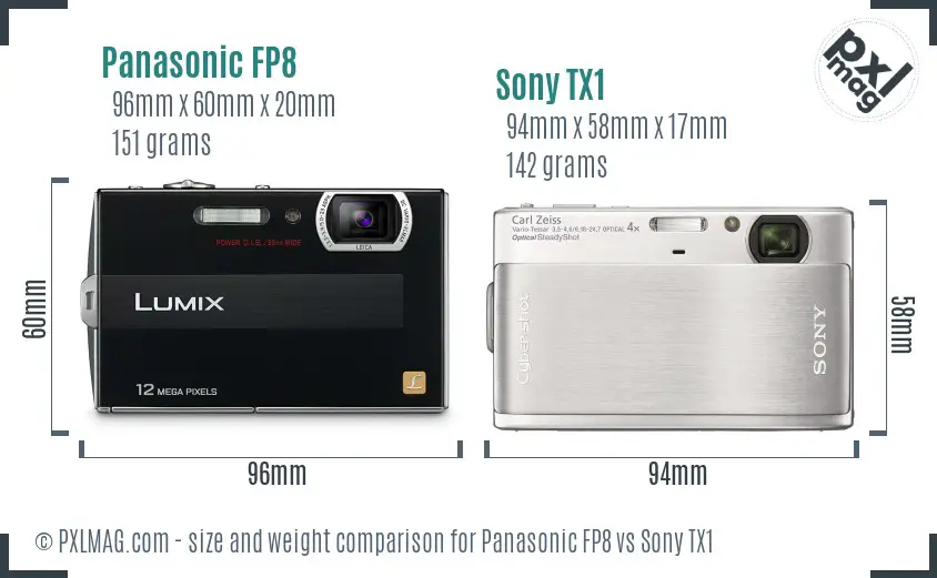 Panasonic FP8 vs Sony TX1 size comparison