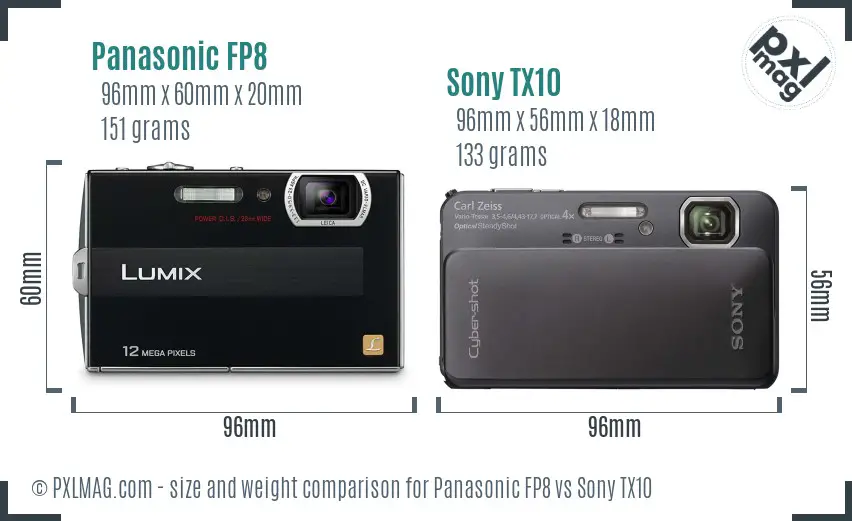 Panasonic FP8 vs Sony TX10 size comparison