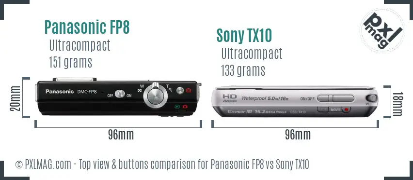 Panasonic FP8 vs Sony TX10 top view buttons comparison