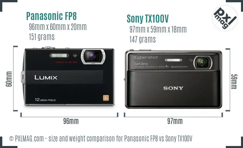 Panasonic FP8 vs Sony TX100V size comparison