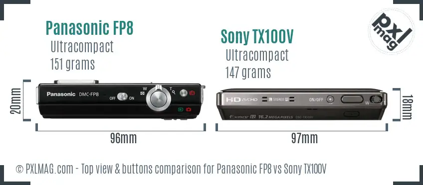 Panasonic FP8 vs Sony TX100V top view buttons comparison