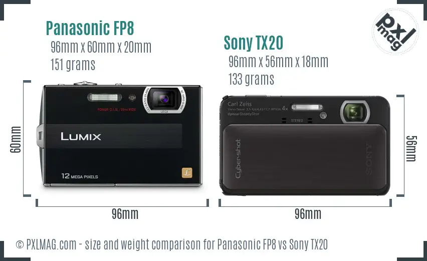 Panasonic FP8 vs Sony TX20 size comparison