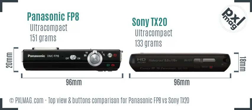 Panasonic FP8 vs Sony TX20 top view buttons comparison