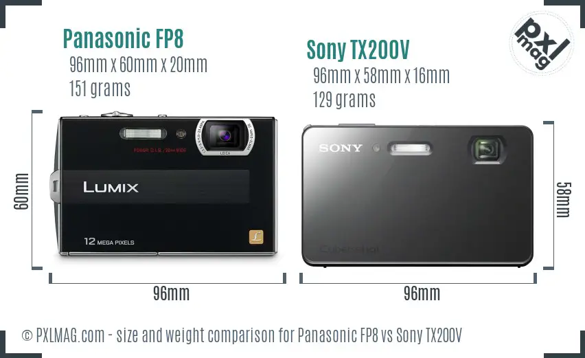 Panasonic FP8 vs Sony TX200V size comparison