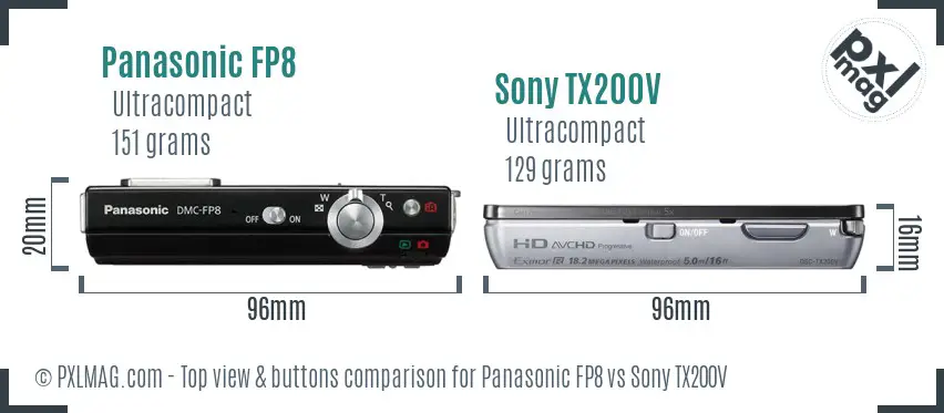 Panasonic FP8 vs Sony TX200V top view buttons comparison