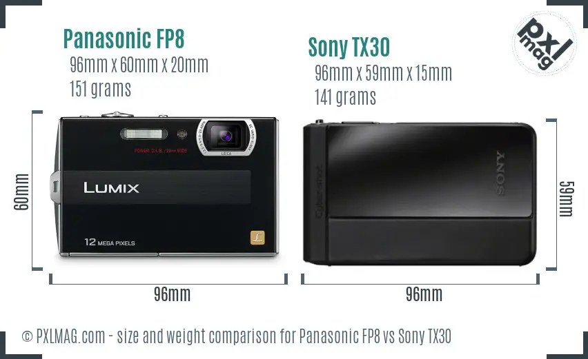 Panasonic FP8 vs Sony TX30 size comparison