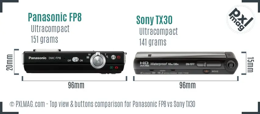 Panasonic FP8 vs Sony TX30 top view buttons comparison