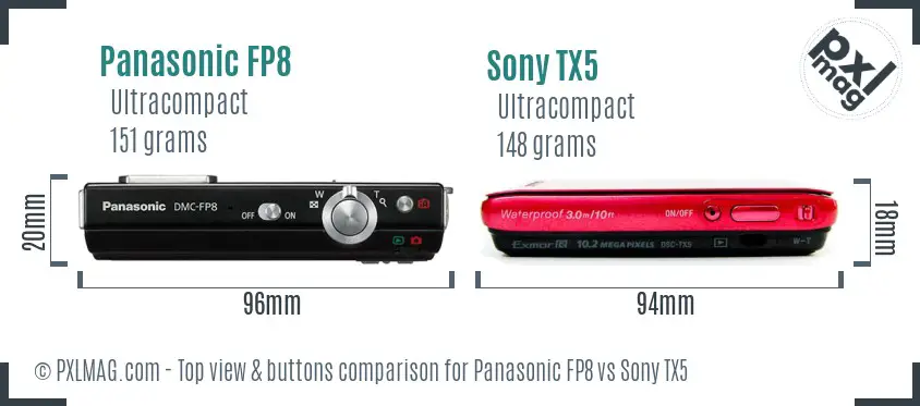 Panasonic FP8 vs Sony TX5 top view buttons comparison