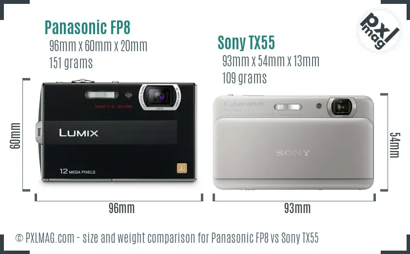 Panasonic FP8 vs Sony TX55 size comparison