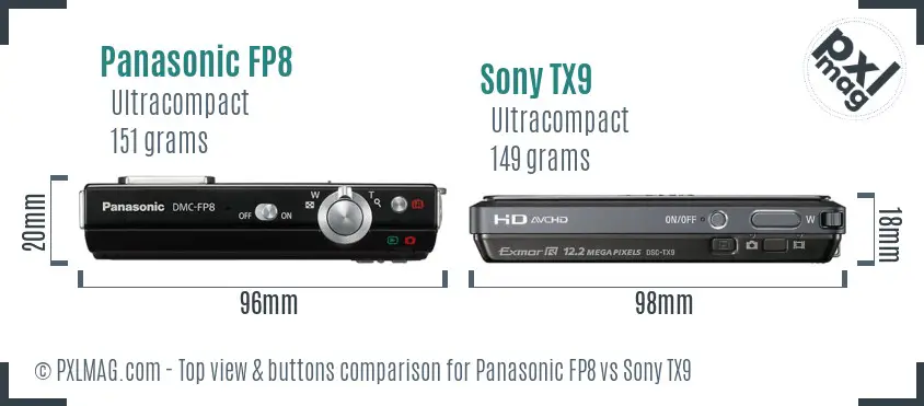 Panasonic FP8 vs Sony TX9 top view buttons comparison