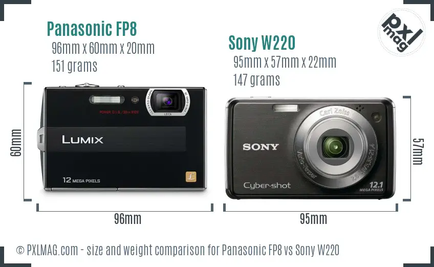 Panasonic FP8 vs Sony W220 size comparison