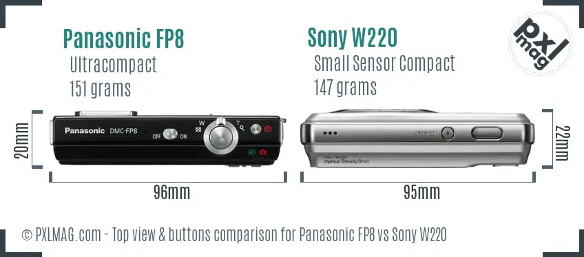 Panasonic FP8 vs Sony W220 top view buttons comparison