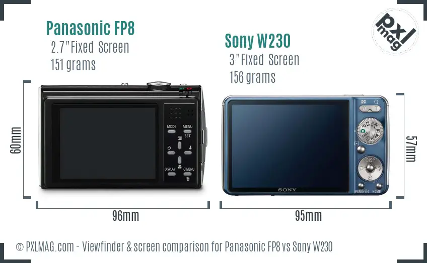 Panasonic FP8 vs Sony W230 Screen and Viewfinder comparison