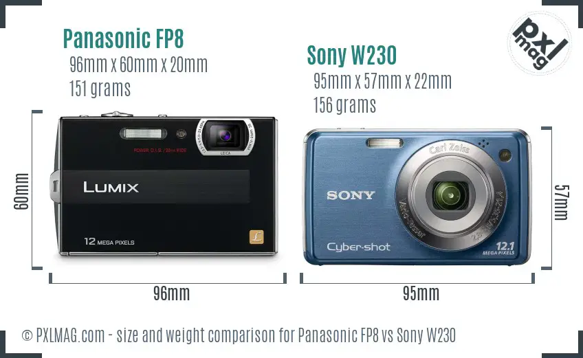 Panasonic FP8 vs Sony W230 size comparison