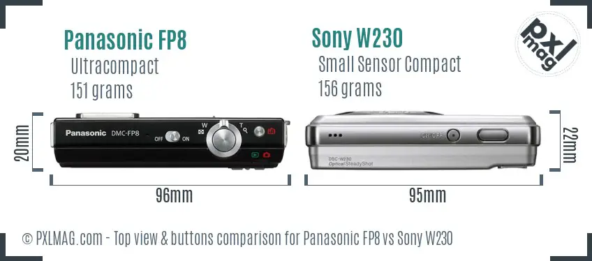 Panasonic FP8 vs Sony W230 top view buttons comparison