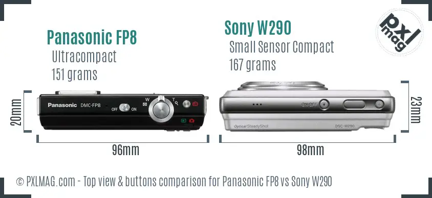 Panasonic FP8 vs Sony W290 top view buttons comparison Panasonic FP8 vs Sony W290 top view buttons comparison