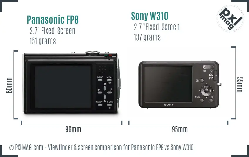 Panasonic FP8 vs Sony W310 Screen and Viewfinder comparison