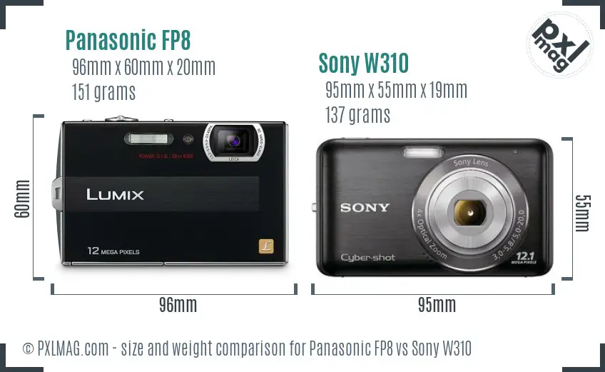 Panasonic FP8 vs Sony W310 size comparison