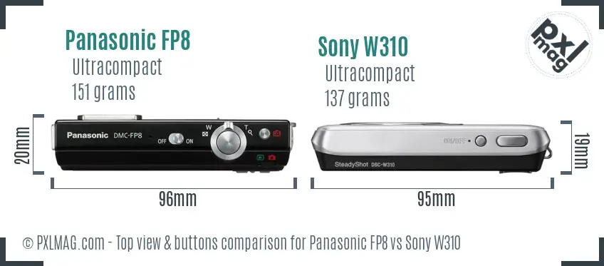 Panasonic FP8 vs Sony W310 top view buttons comparison