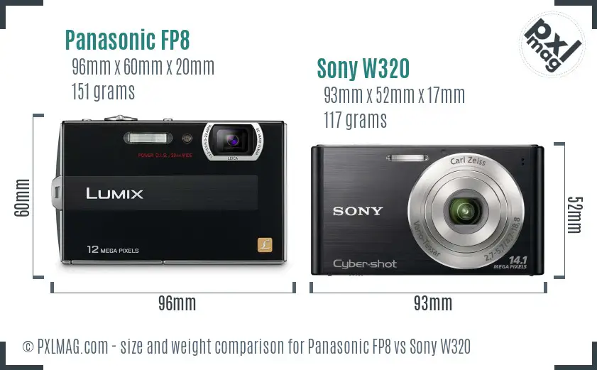 Panasonic FP8 vs Sony W320 size comparison