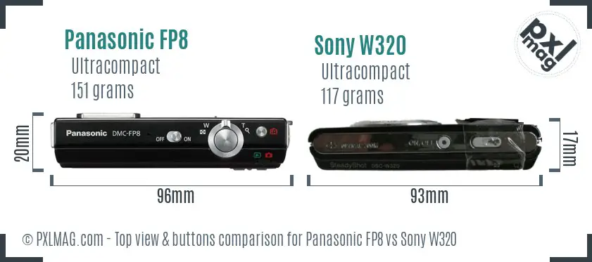 Panasonic FP8 vs Sony W320 top view buttons comparison