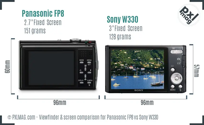 Panasonic FP8 vs Sony W330 Screen and Viewfinder comparison
