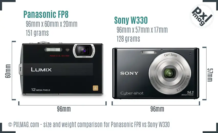Panasonic FP8 vs Sony W330 size comparison