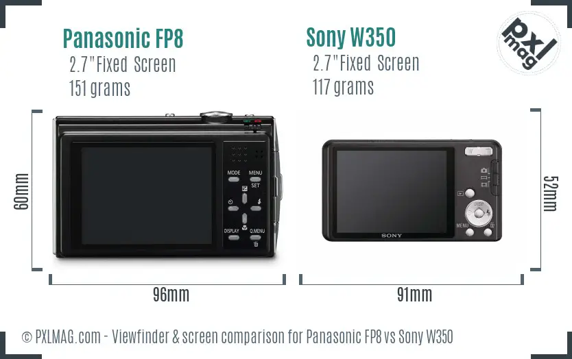 Panasonic FP8 vs Sony W350 Screen and Viewfinder comparison