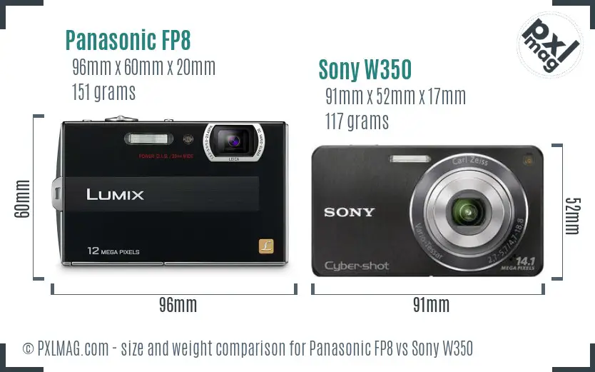 Panasonic FP8 vs Sony W350 size comparison