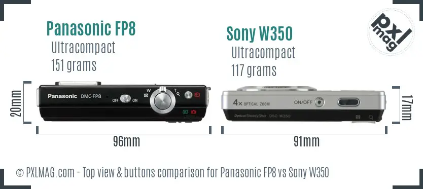 Panasonic FP8 vs Sony W350 top view buttons comparison