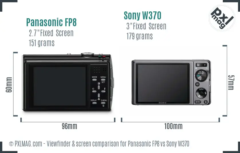 Panasonic FP8 vs Sony W370 Screen and Viewfinder comparison